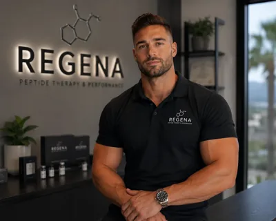 Regena founder wearing the original Regena polo shirt